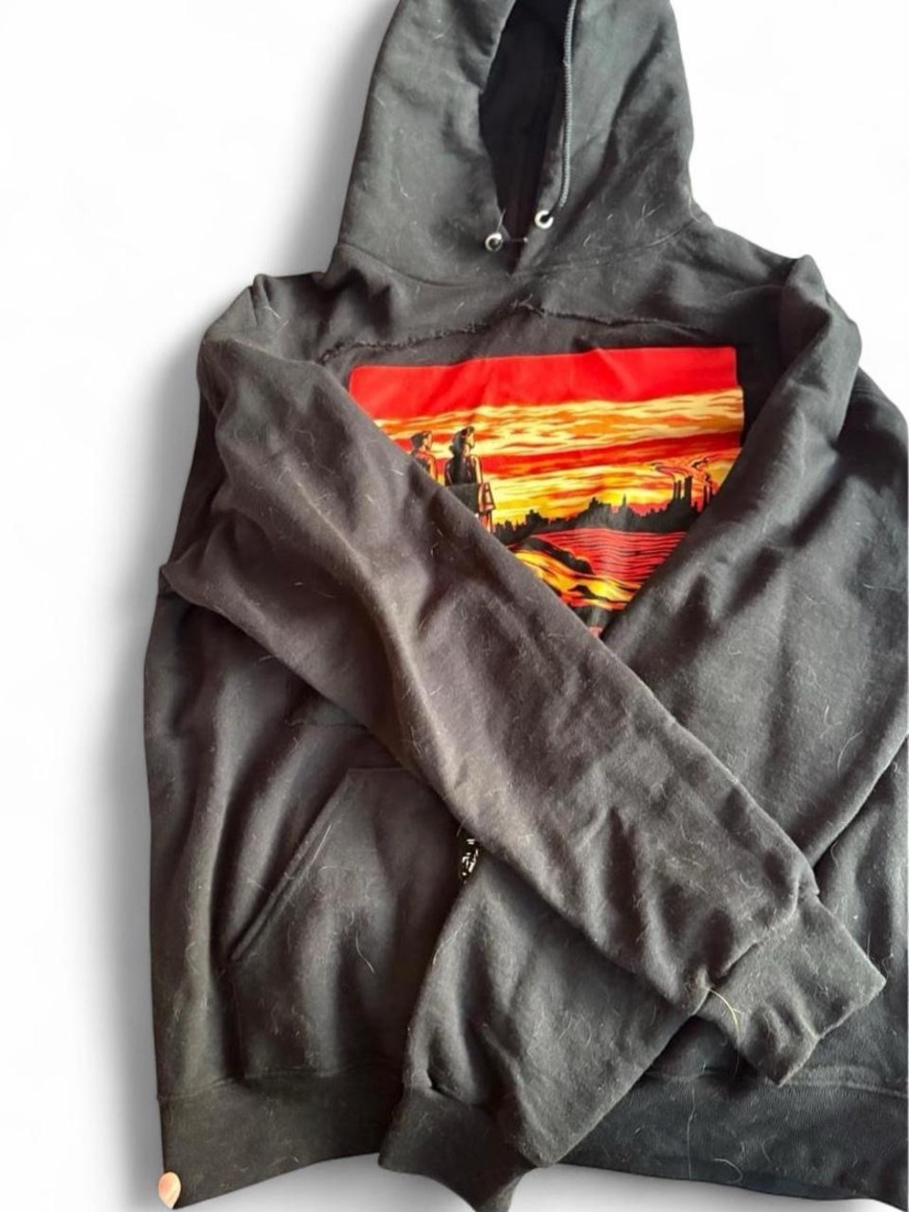 Obey Black Hoodie with Red and Orange Sunset Graphic